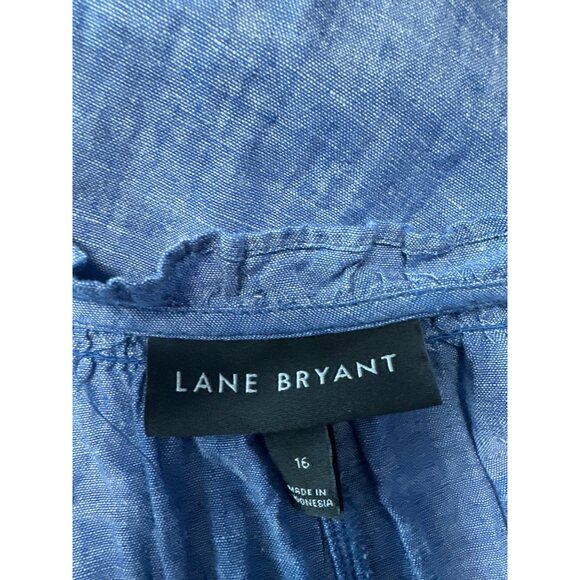 Lane Bryant Womens Blue Chambray Button-Front Tie-Hem Blouse Size 16 - Picture 6 of 10